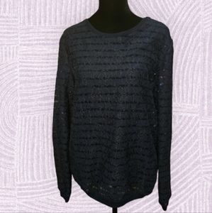 Ann Taylor Sheer Navy Blue Lace Long Sleeve Top Size Medium